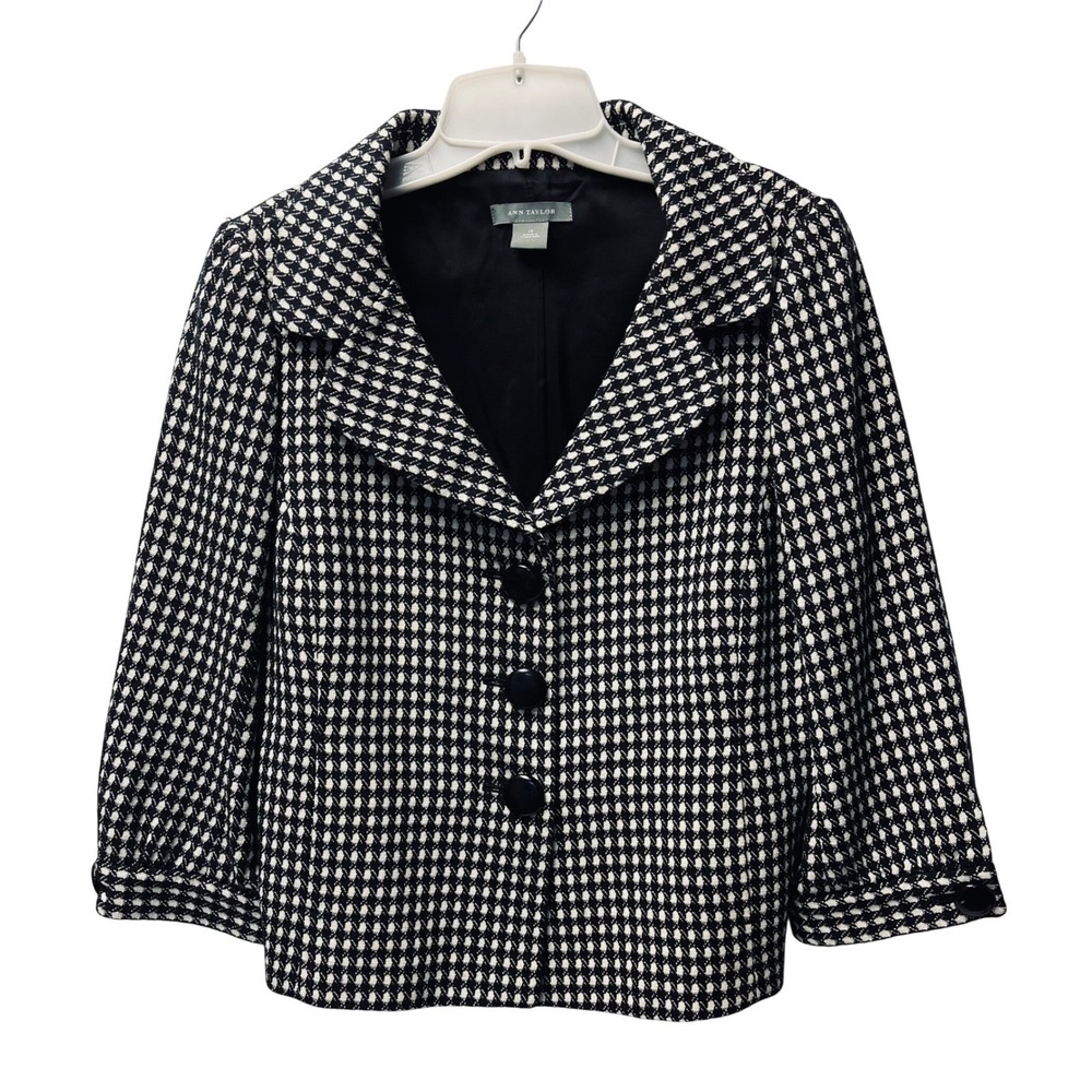 Ann Taylor Jacket 10 Preppy Tailored Chic Monochrome Professional Classic Office